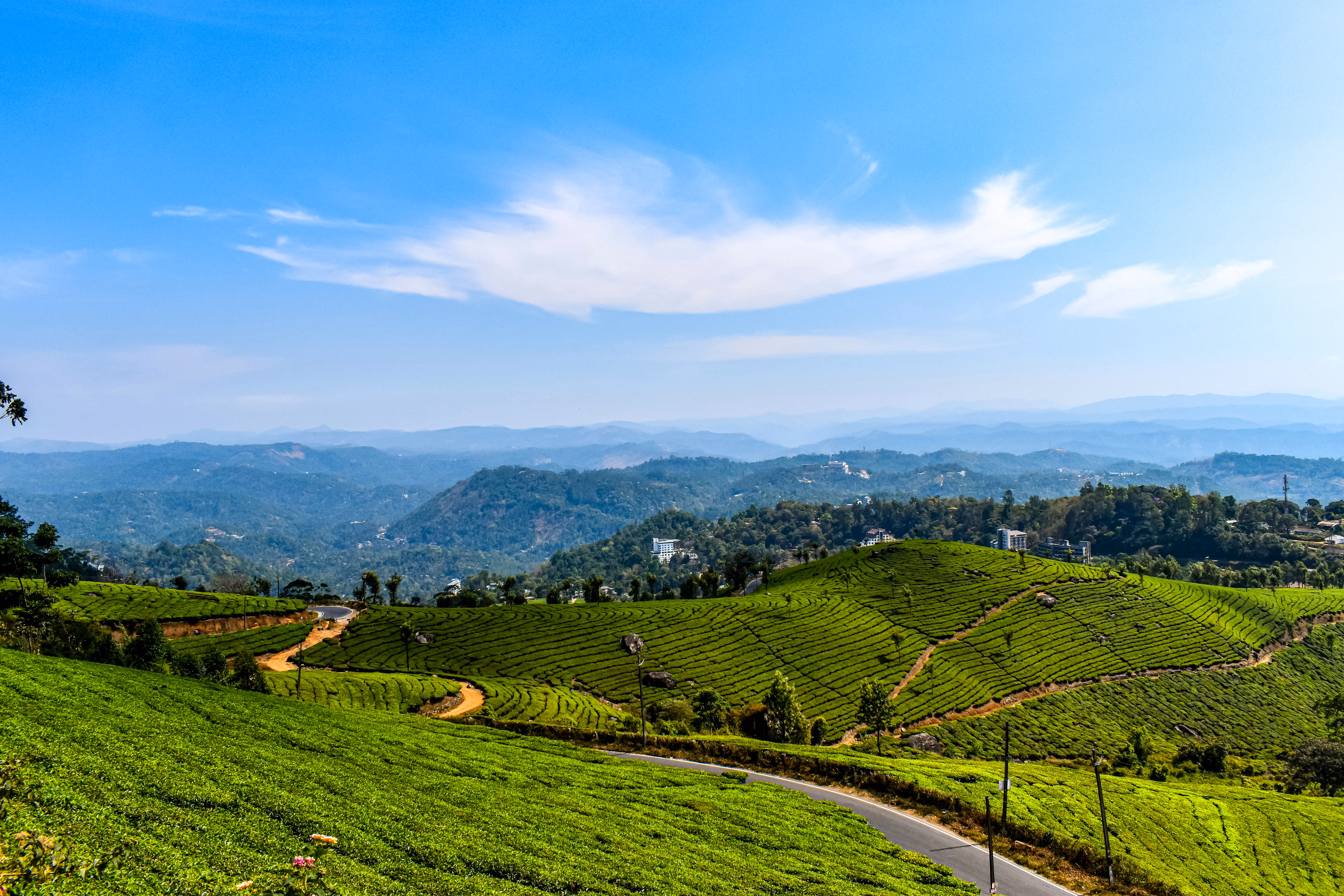 Sunset over the hills and valleys of Munnar